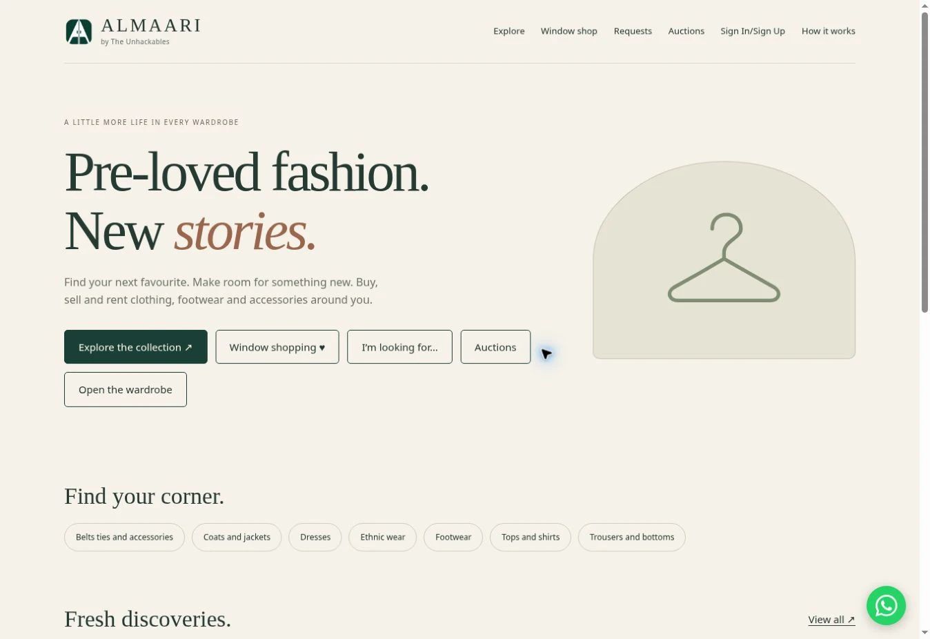 Almaari wardrobe marketplace homepage with buy, sell and rent options